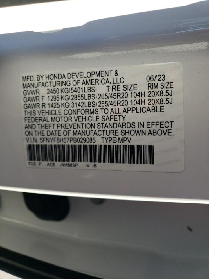 2023 HONDA PASSPORT EXL VIN:5FNYF8H57PB029085