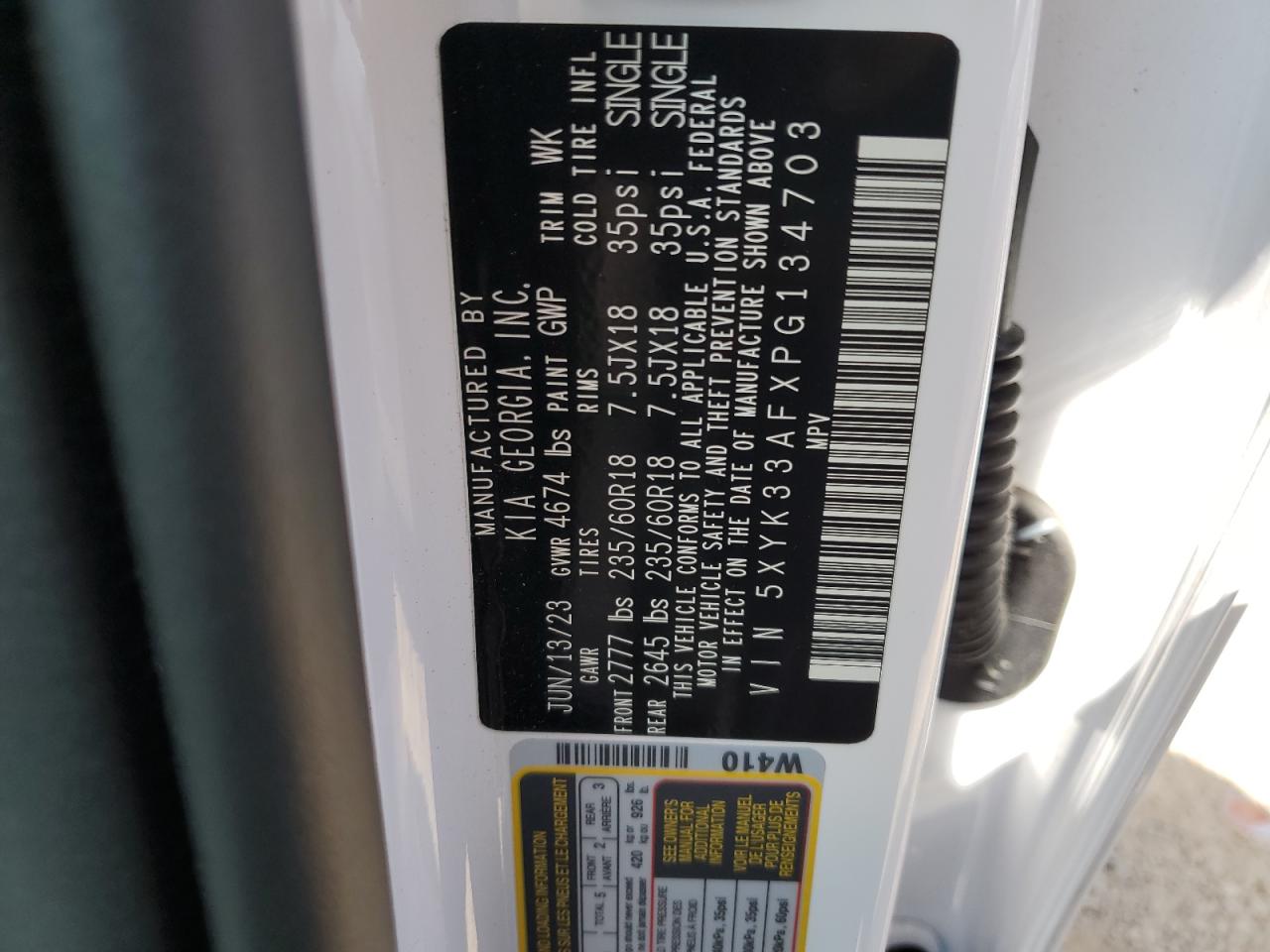 2023 KIA SPORTAGE EX VIN:5XYK33AFXPG134703