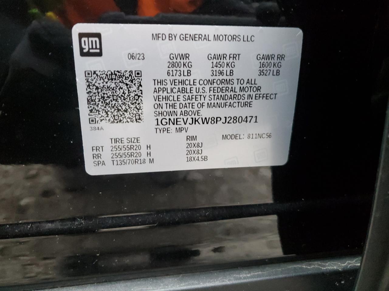 2023 CHEVROLET TRAVERSE RS VIN:1GNEVJKW8PJ280471