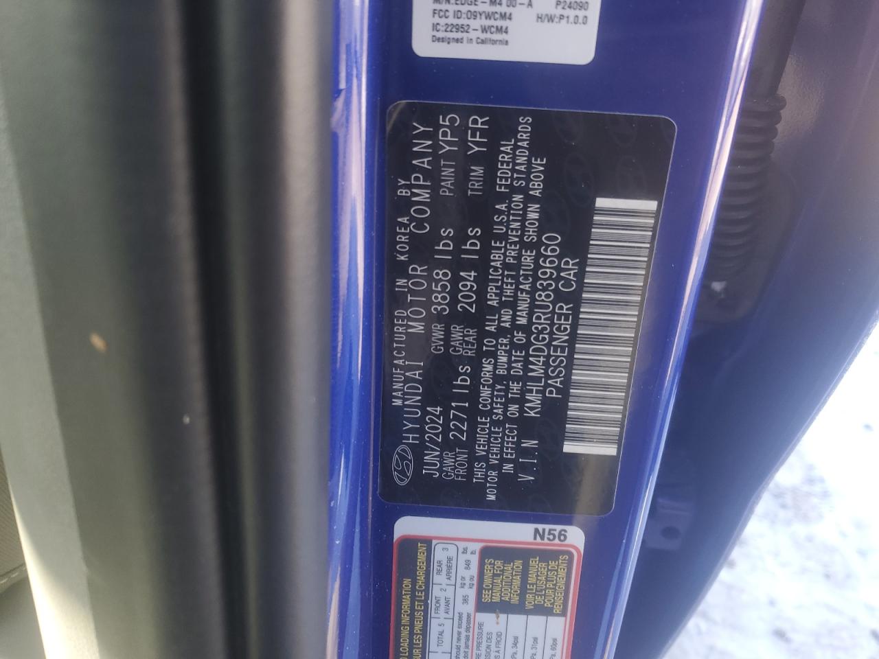 2024 HYUNDAI ELANTRA SEL VIN:KMHLM4DG3RU839660