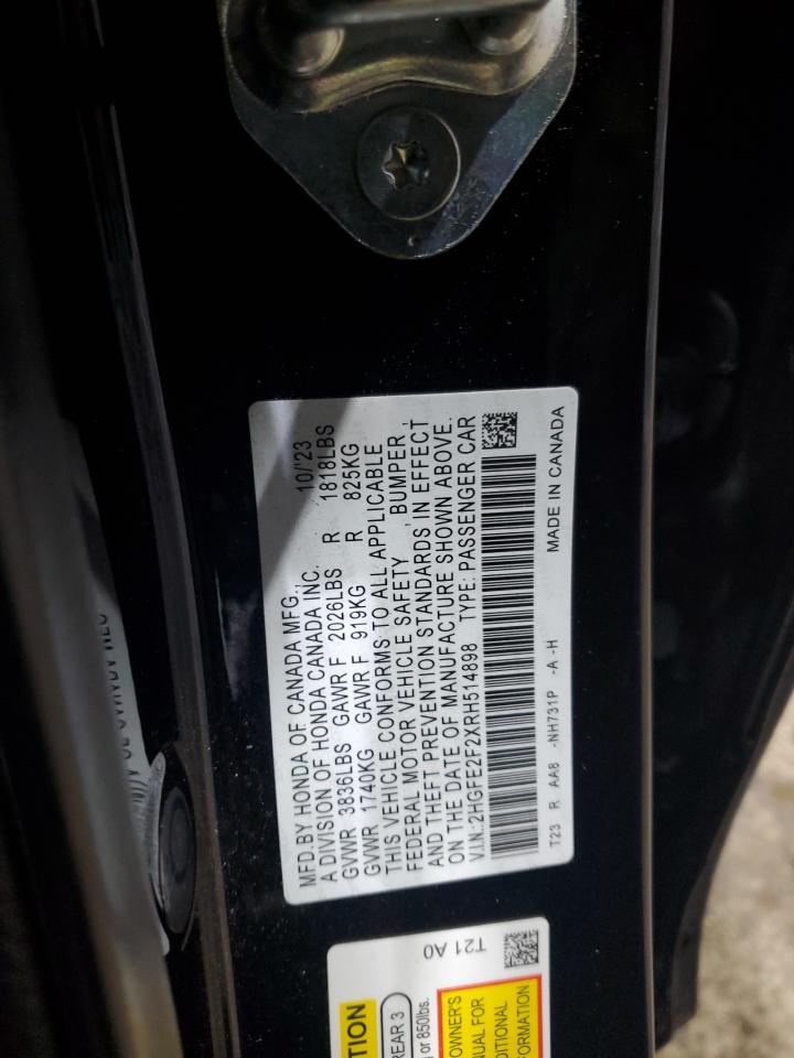 2024 HONDA CIVIC LX VIN:2HGFE2F2XRH514898