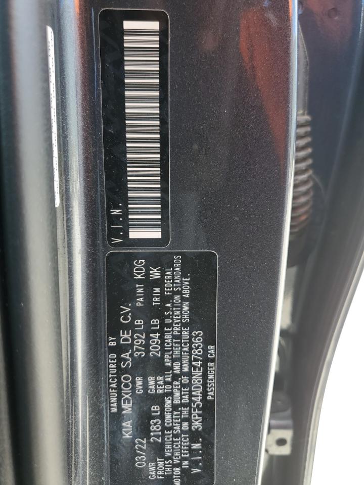 2022 KIA FORTE GT LINE VIN:3KPF54AD8NE478363