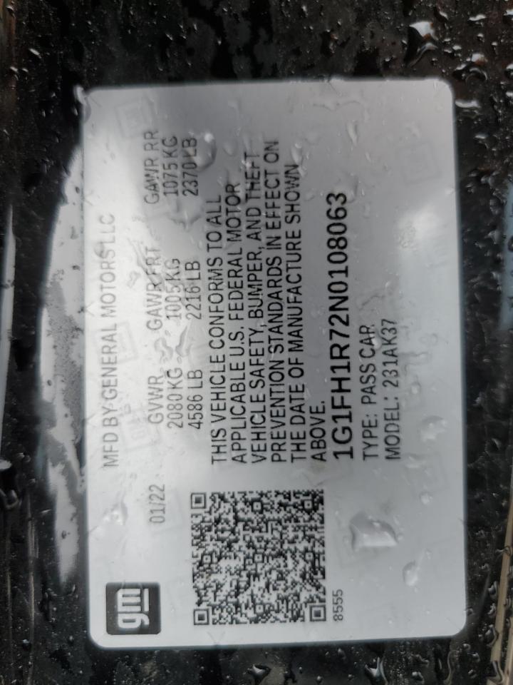 2022 CHEVROLET CAMARO SS VIN:1G1FH1R72N0108063