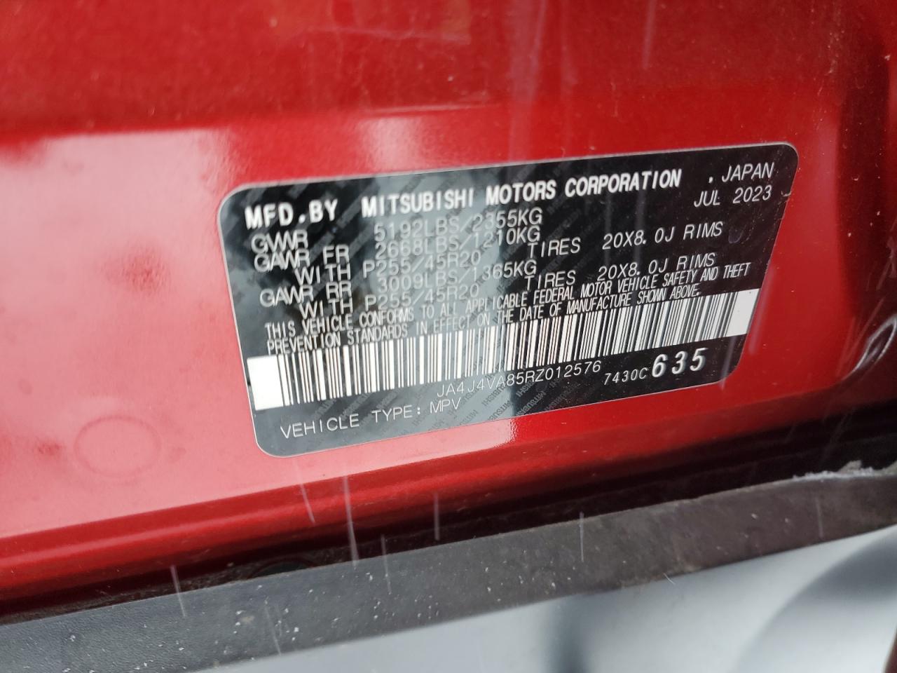 2024 MITSUBISHI OUTLANDER SE VIN:JA4J4VA85RZ012576