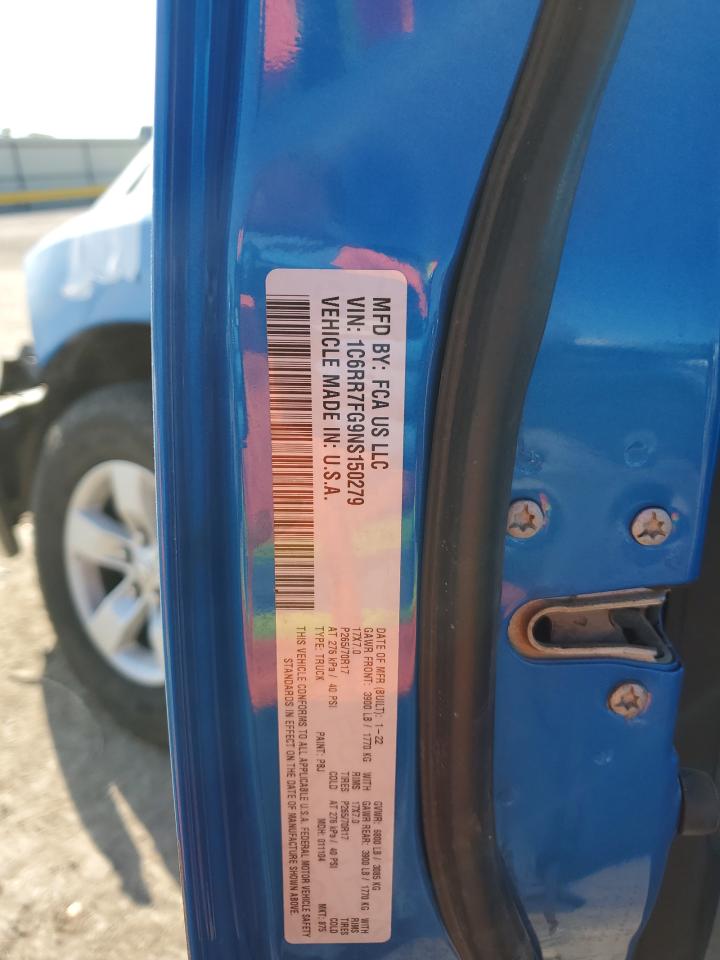 2022 RAM 1500 CLASSIC TRADESMAN VIN:1C6RR7FG9NS150279