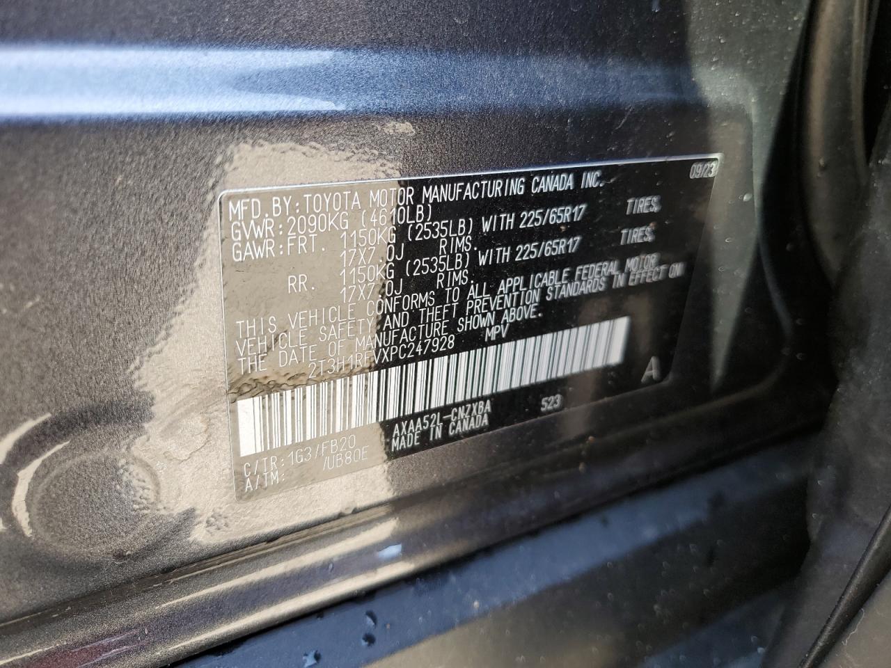 2023 TOYOTA RAV4 LE VIN:2T3H1RFVXPC247928