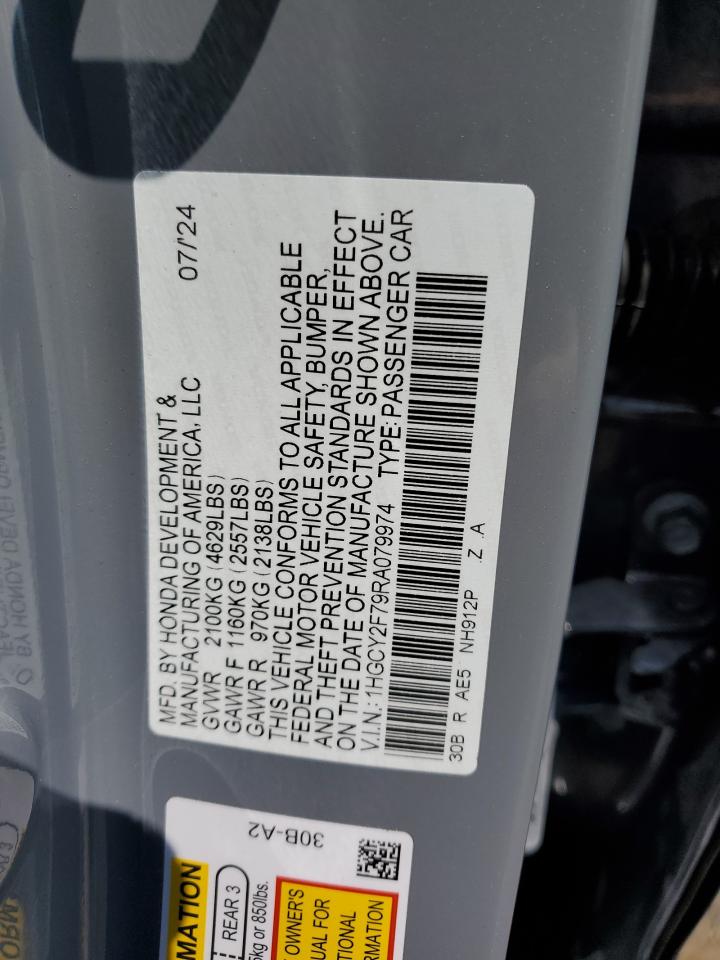 2024 HONDA ACCORD HYBRID SPORT-L VIN:1HGCY2F79RA079974