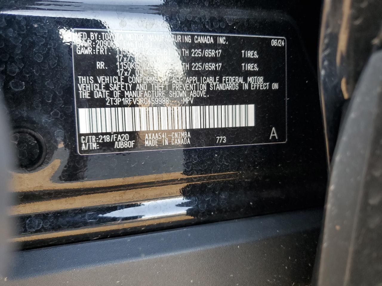 2024 TOYOTA RAV4 XLE VIN:2T3P1RFV5RC459988