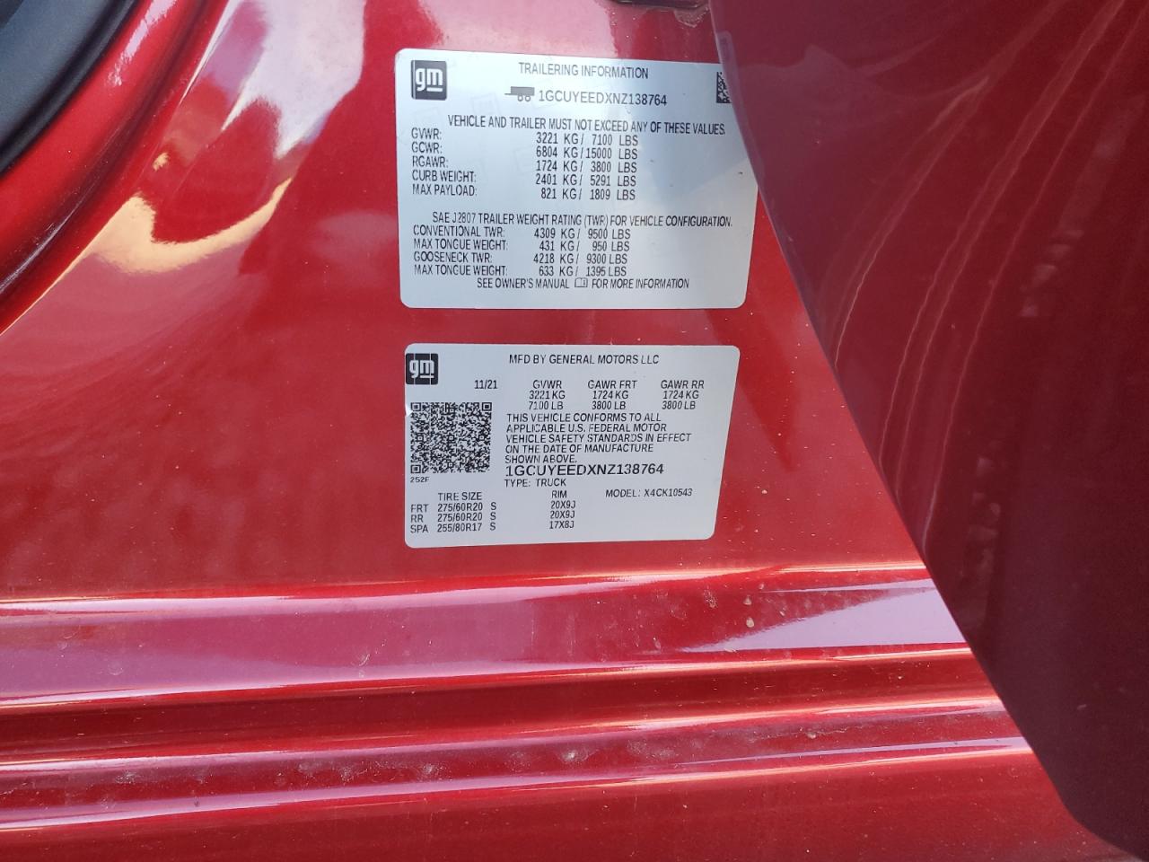 2022 CHEVROLET SILVERADO LTD K1500 RST VIN:1GCUYEEDXNZ138764