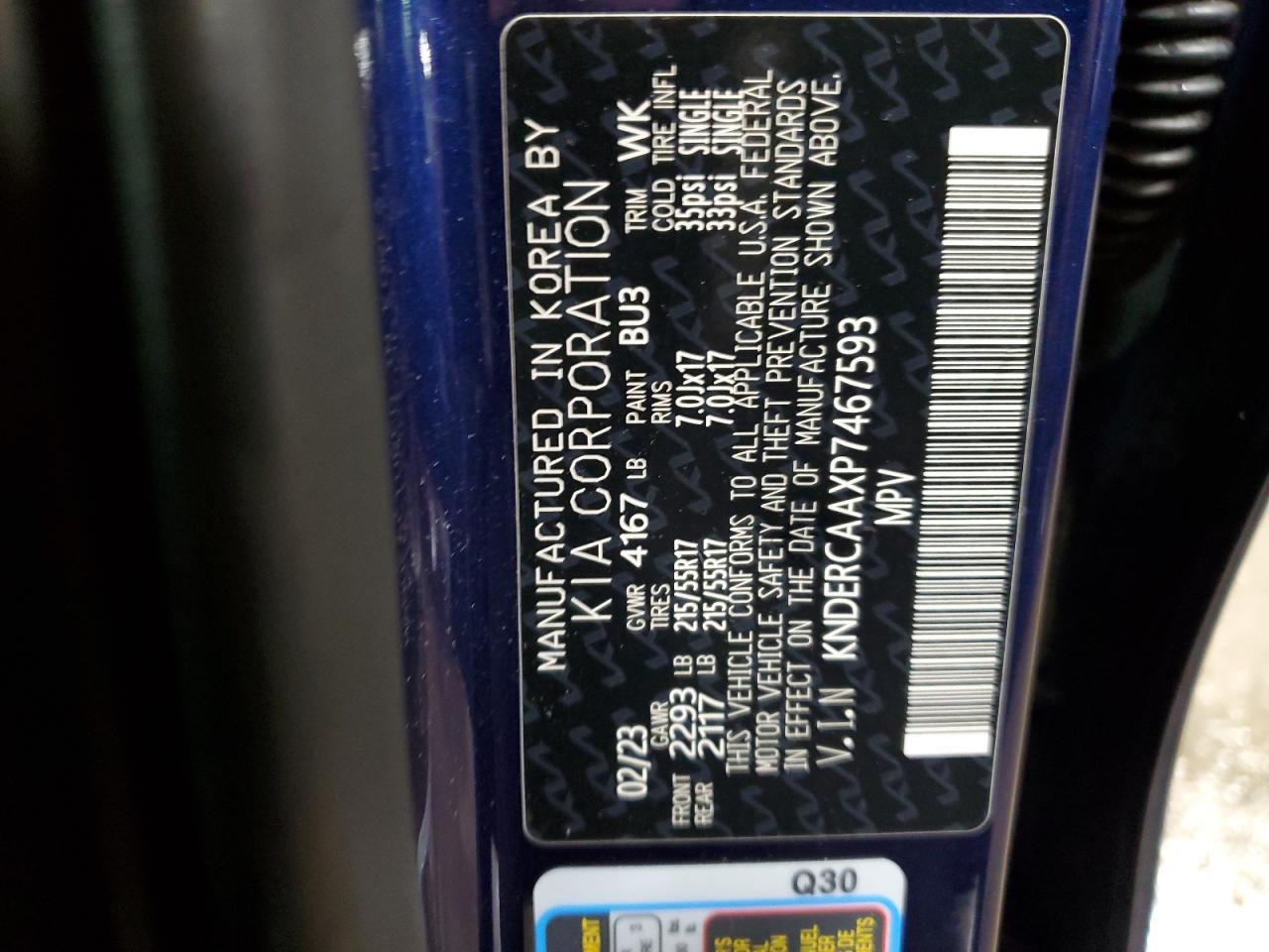 2023 KIA SELTOS EX VIN:KNDERCAAXP7467593