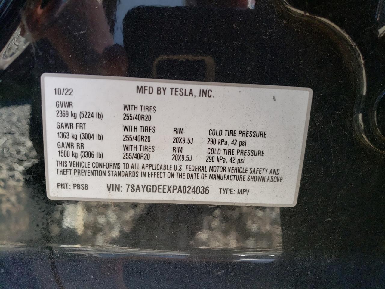 2023 TESLA MODEL Y  VIN:7SAYGDEEXPA024036