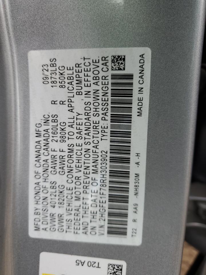 2024 HONDA CIVIC EX VIN:2HGFE1F78RH303902