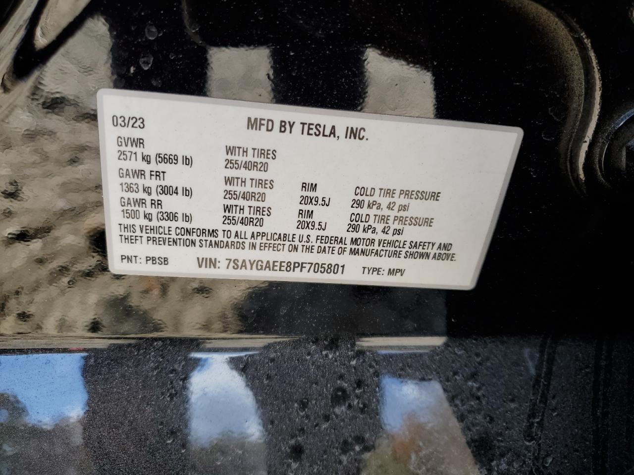 2023 TESLA MODEL Y  VIN:7SAYGAEE8PF705801