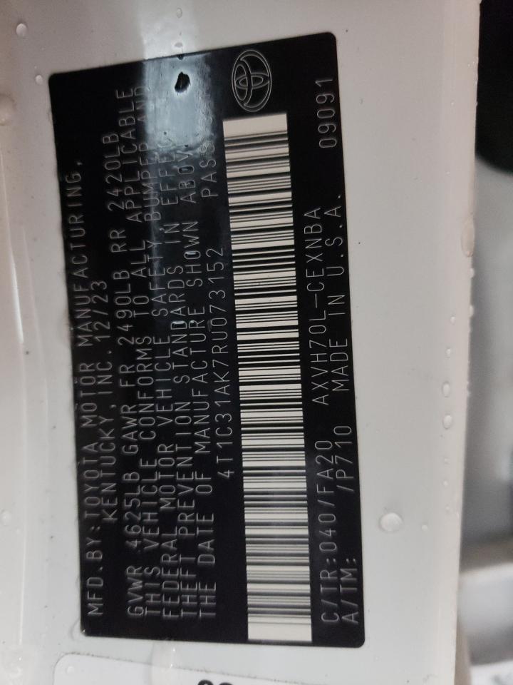 2024 TOYOTA CAMRY LE VIN:4T1C31AK7RU073152