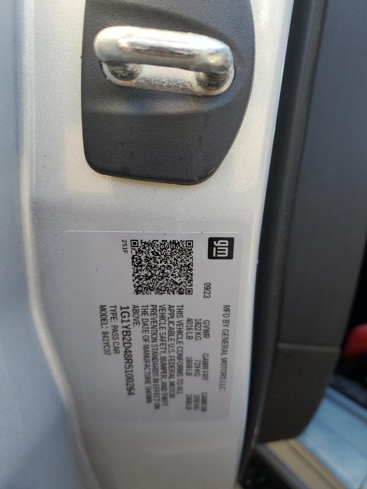 2024 CHEVROLET CORVETTE STINGRAY 2LT VIN:1G1YB2D48R5100264