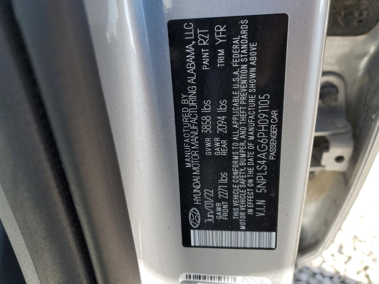 2023 HYUNDAI ELANTRA SEL VIN:5NPLS4AG6PH091105