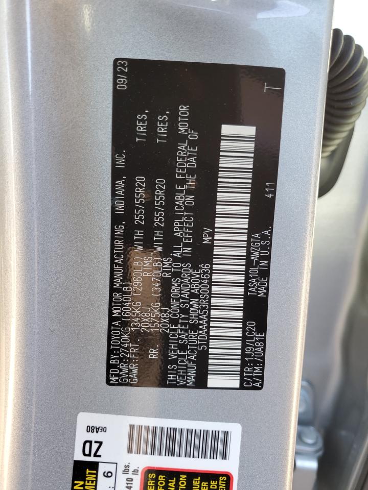 2024 TOYOTA GRAND HIGHLANDER XLE VIN:5TDAAAA53RS004636