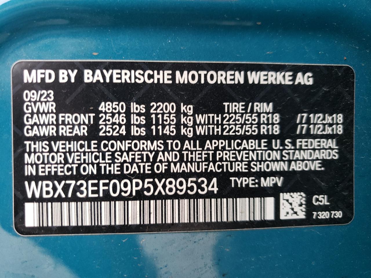 2023 BMW X1 XDRIVE28I VIN:WBX73EF09P5X89534