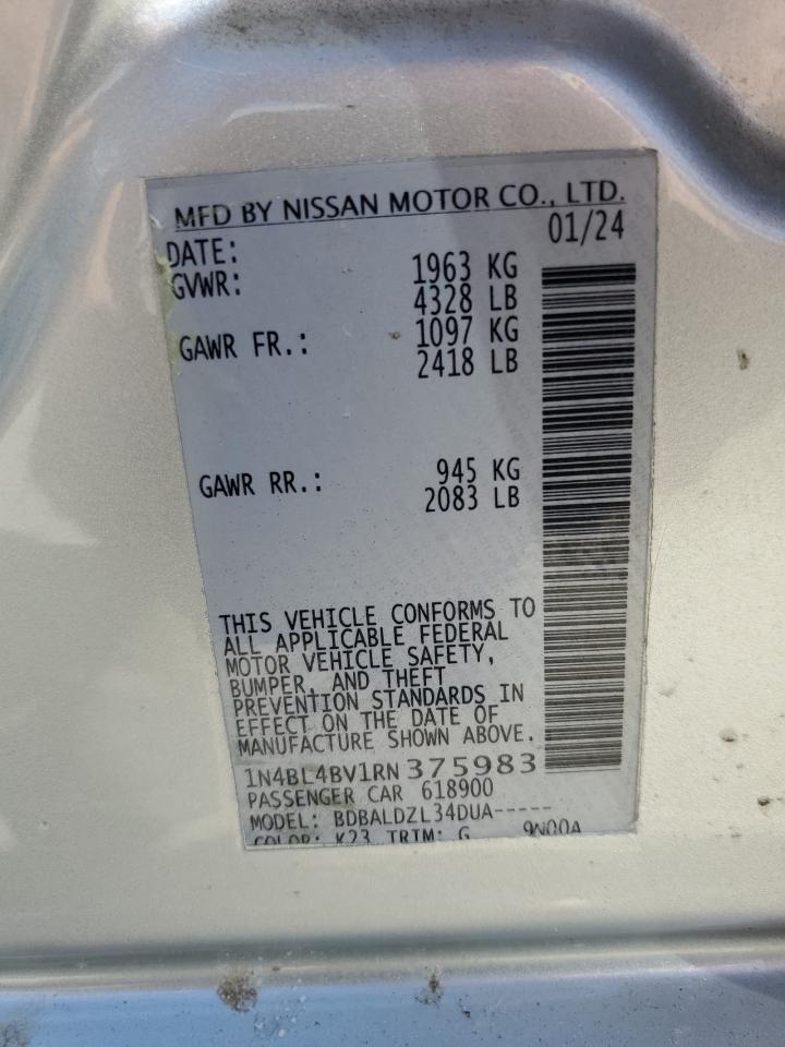 2024 NISSAN ALTIMA S VIN:1N4BL4BV1RN375983
