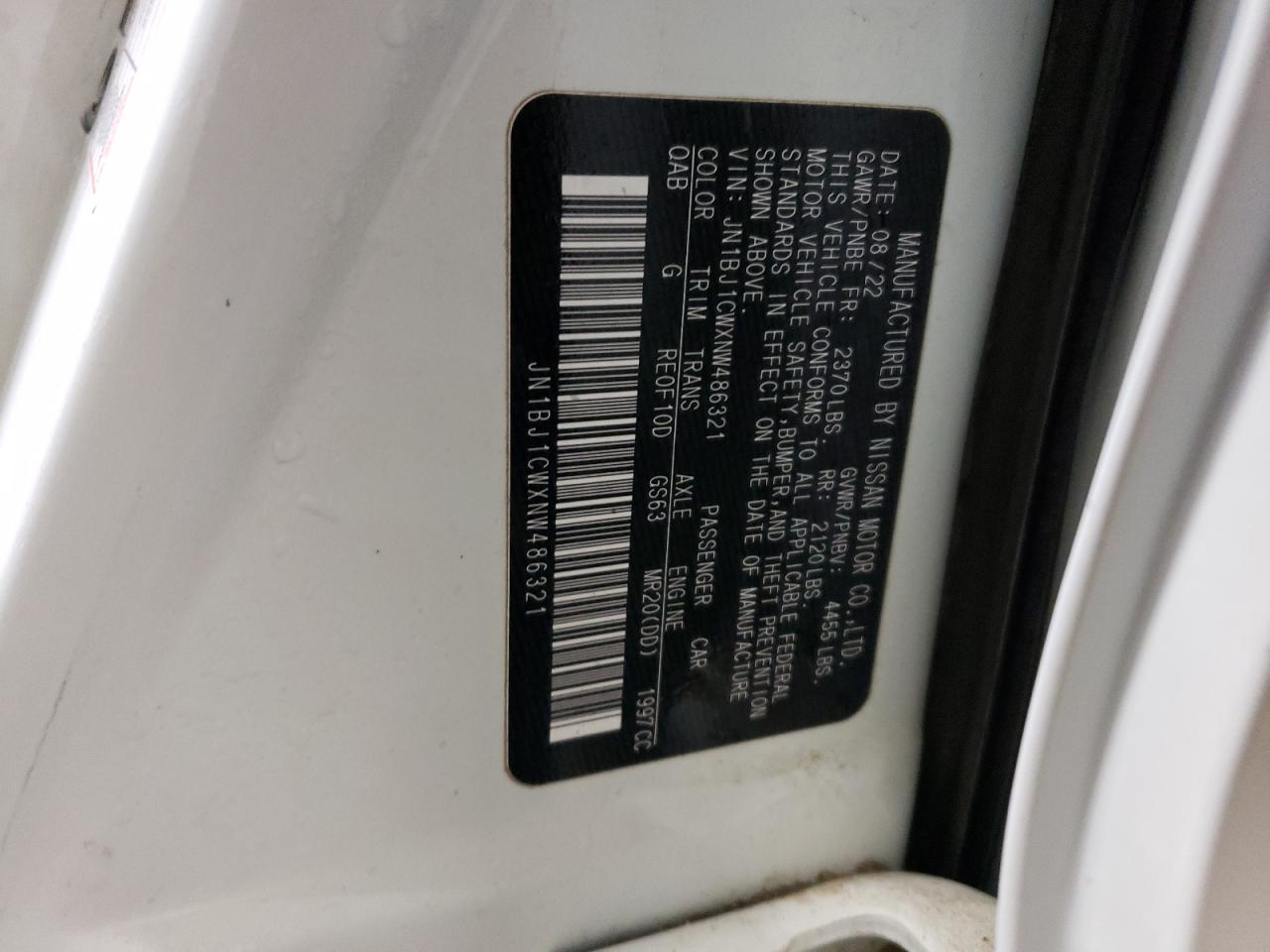 2022 NISSAN ROGUE SPORT SL VIN:JN1BJ1CWXNW486321
