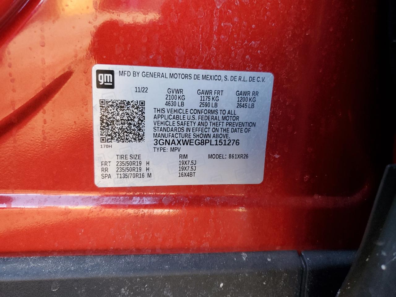 2023 CHEVROLET EQUINOX RS VIN:3GNAXWEG8PL151276