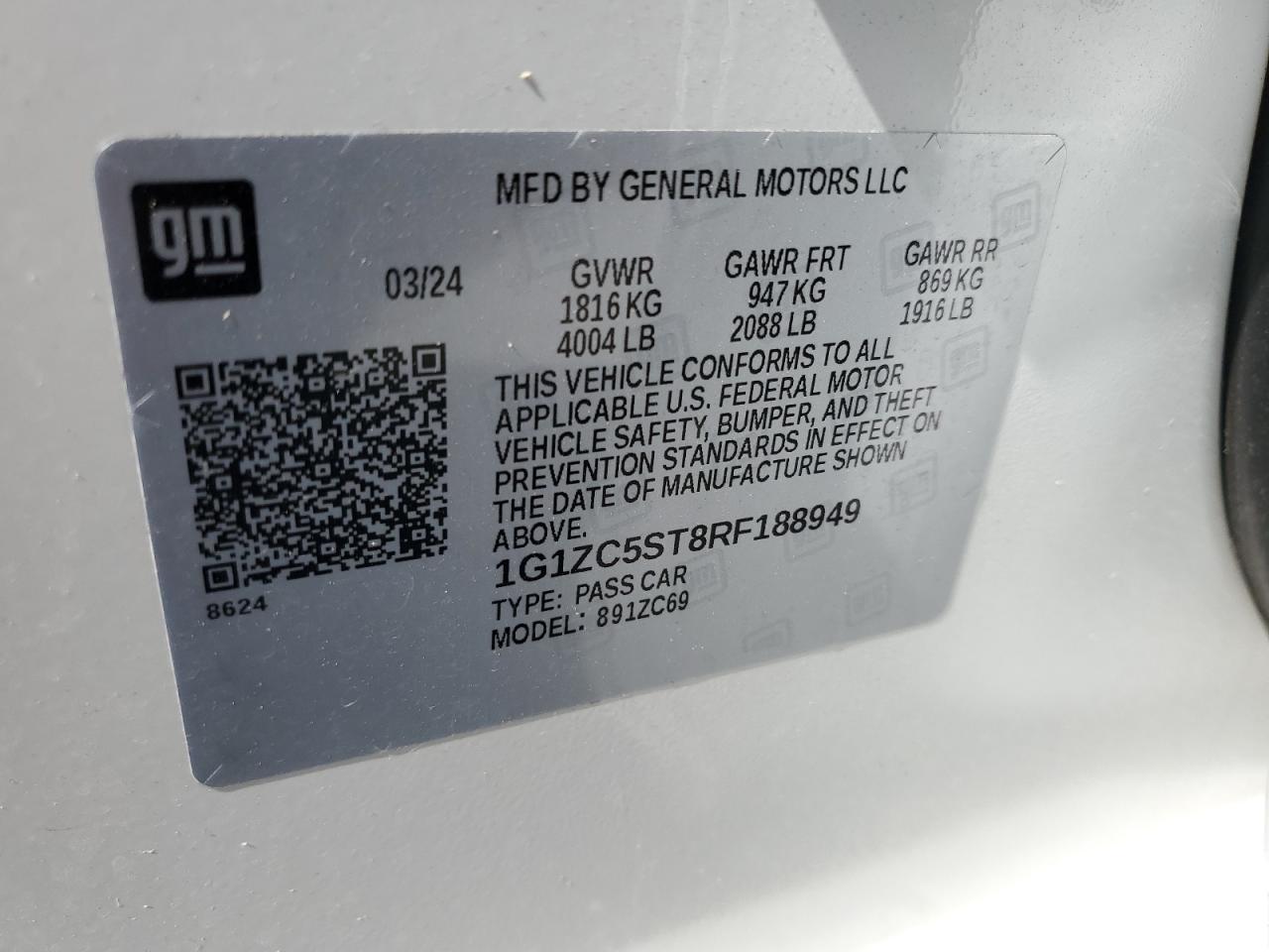 2024 CHEVROLET MALIBU LS VIN:1G1ZC5ST8RF188949