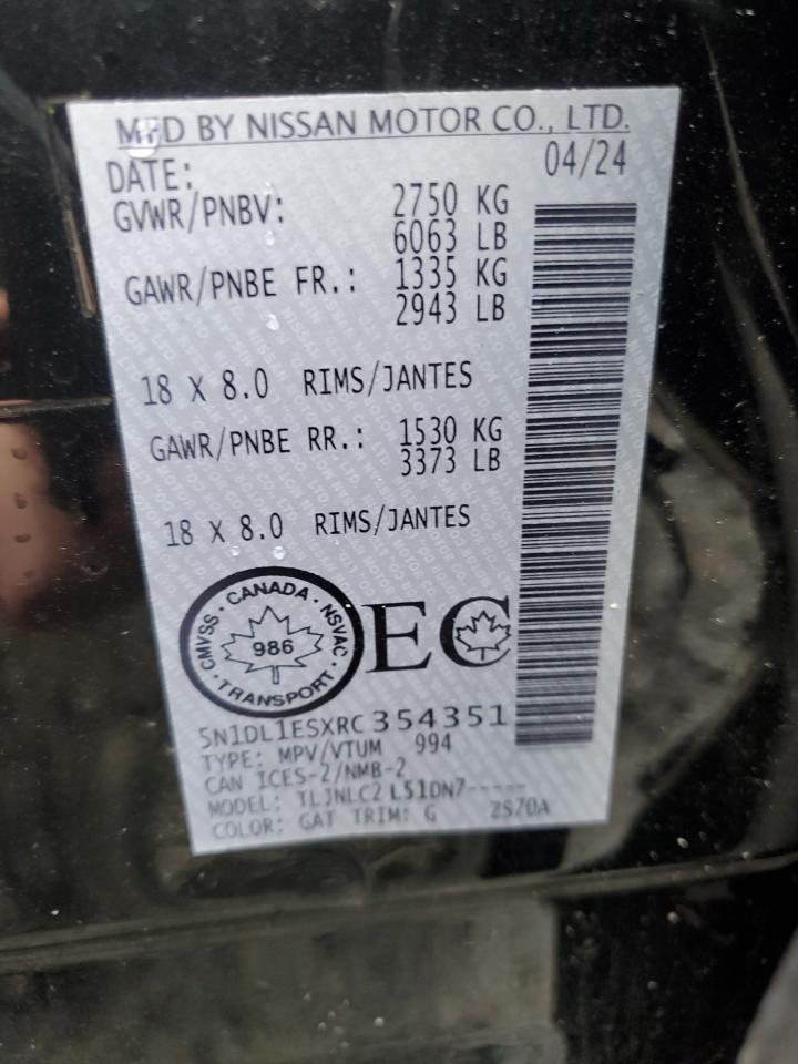 2024 INFINITI QX60 PURE VIN:5N1DL1ESXRC354351