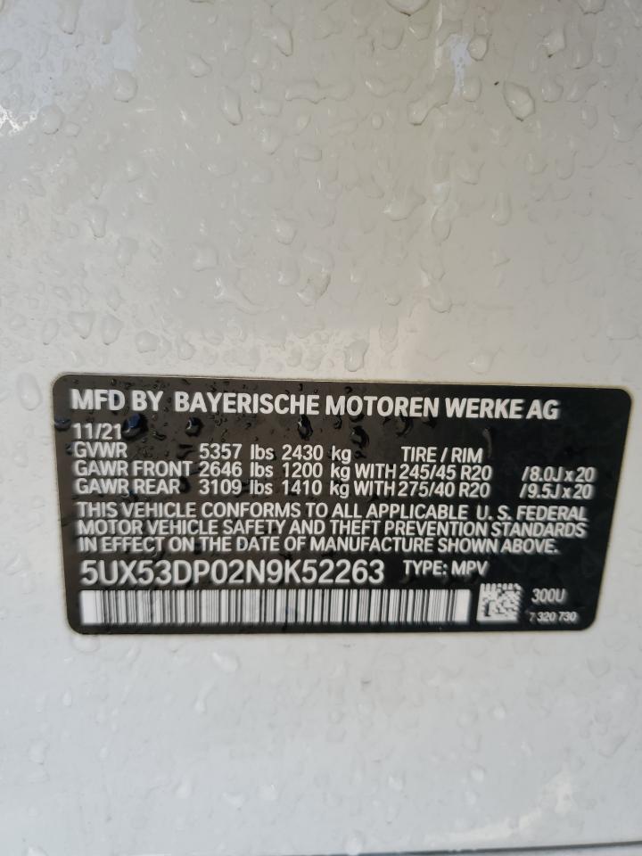 2022 BMW X3 XDRIVE30I VIN:5UX53DP02N9K52263