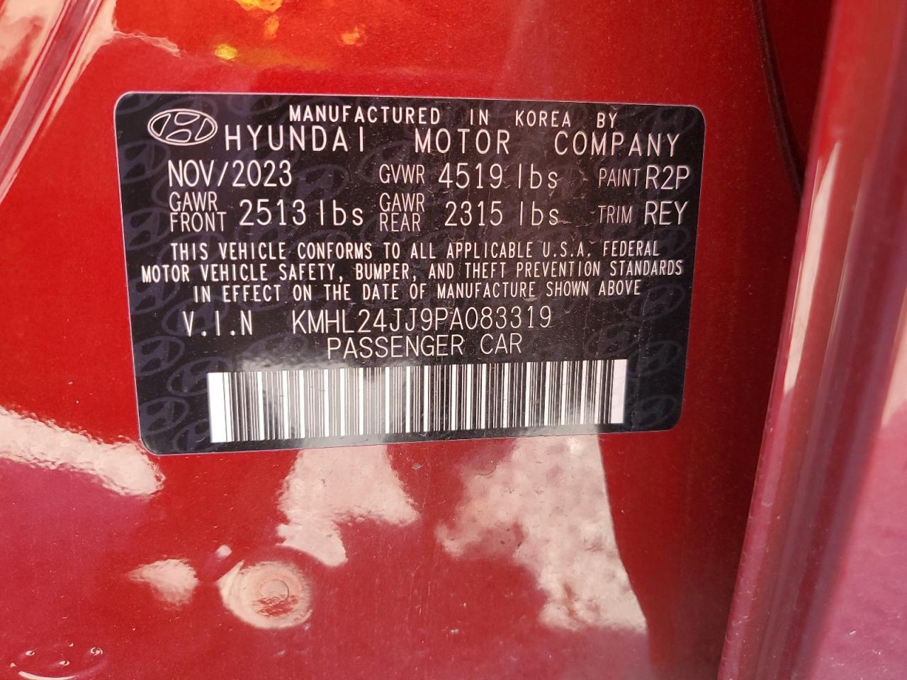 2023 HYUNDAI SONATA HYBRID VIN:KMHL24JJ9PA083319