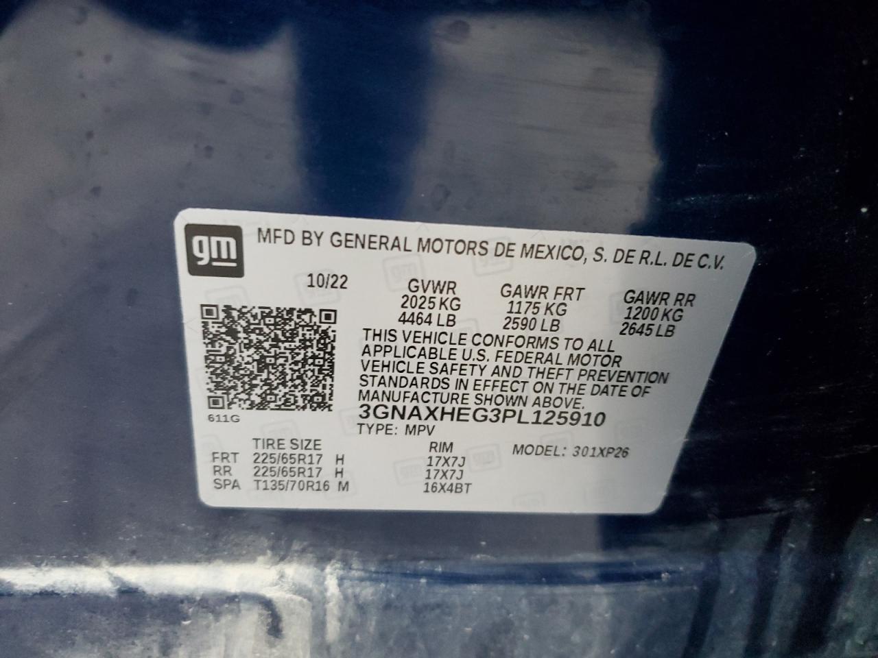 2023 CHEVROLET EQUINOX LS VIN:3GNAXHEG3PL125910