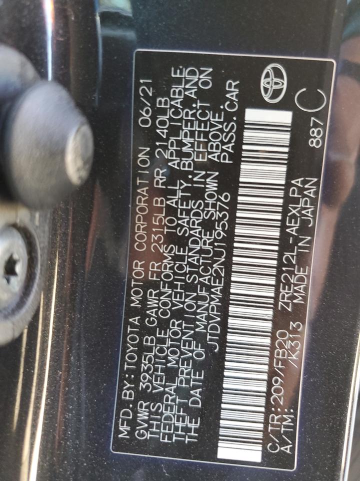 2022 TOYOTA COROLLA LE VIN:JTDVPMAE2NJ195376