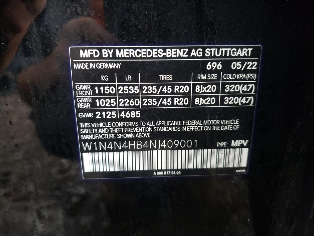 2022 MERCEDES-BENZ GLA 250 4MATIC VIN:W1N4N4HB4NJ409001