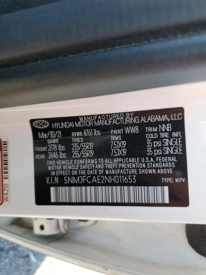 2022 HYUNDAI TUCSON SEL VIN:5NMJFCAE2NH011653