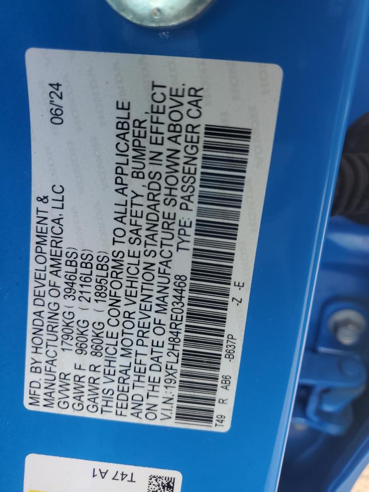 2024 HONDA CIVIC SPORT VIN:19XFL2H84RE034468