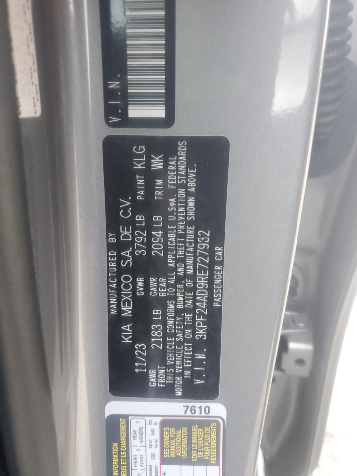 2024 KIA FORTE LX VIN:3KPF24AD9RE727932