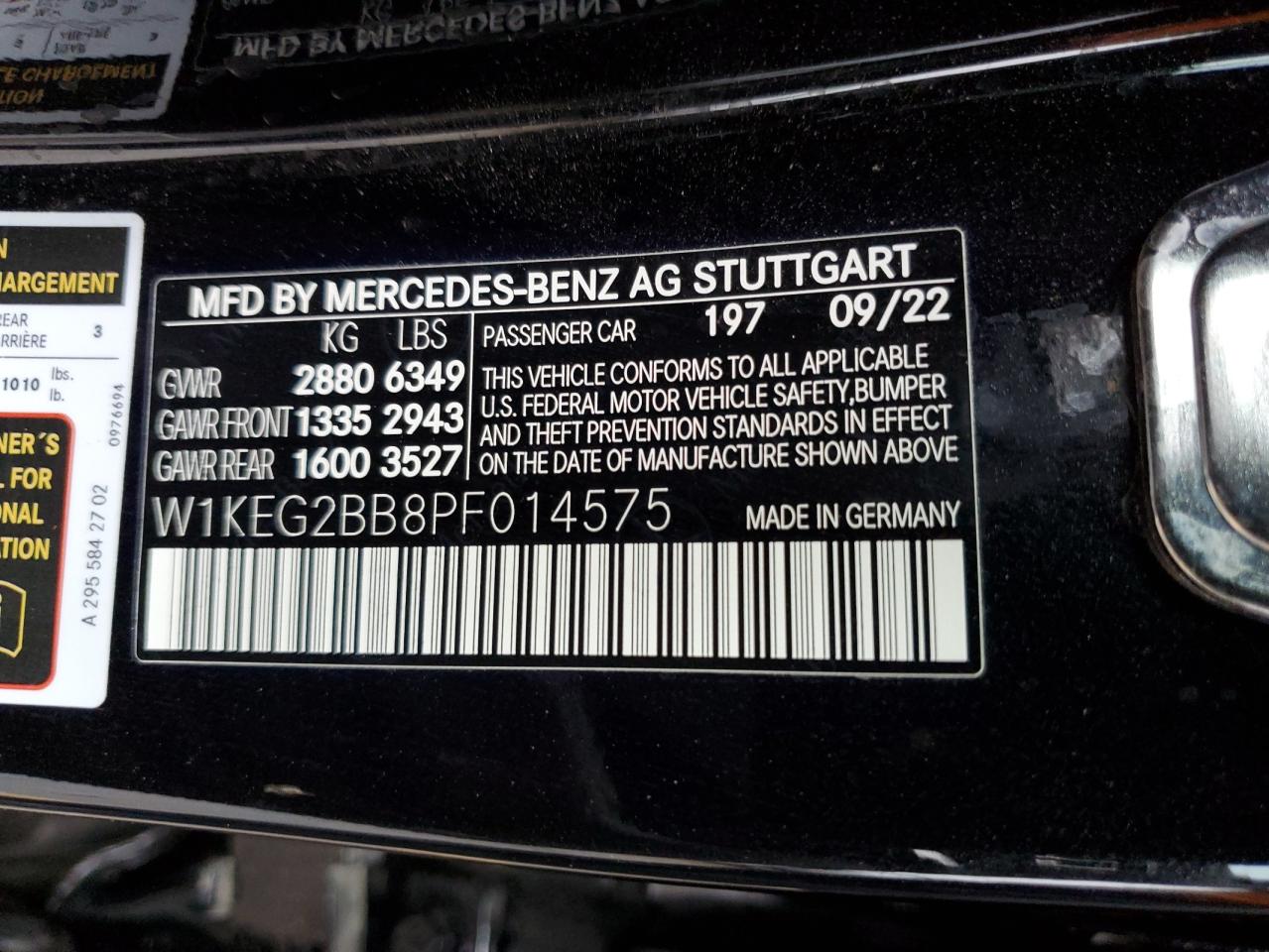 2023 MERCEDES-BENZ EQE SEDAN 350+ VIN:W1KEG2BB8PF014575