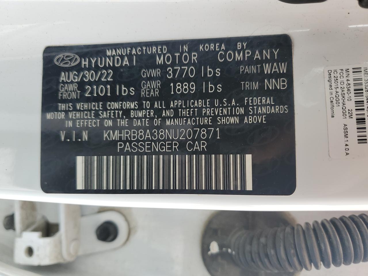 2022 HYUNDAI VENUE SE VIN:KMHRB8A38NU207871
