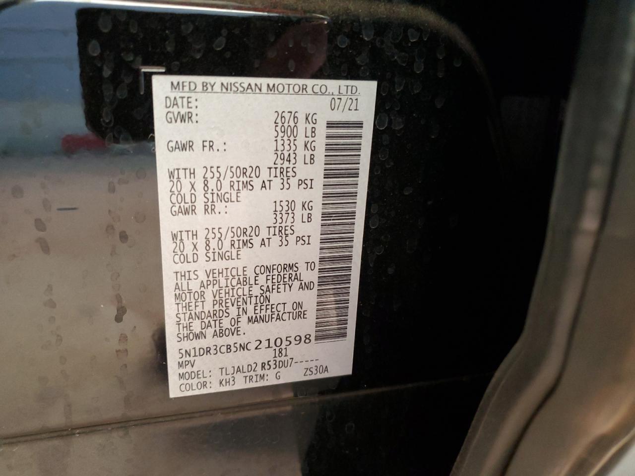 2022 NISSAN PATHFINDER SL VIN:5N1DR3CB5NC210598