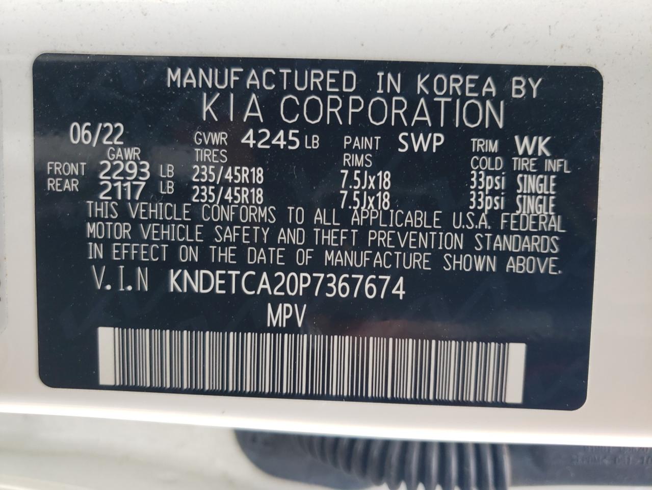 2023 KIA SELTOS SX VIN:KNDETCA20P7367674