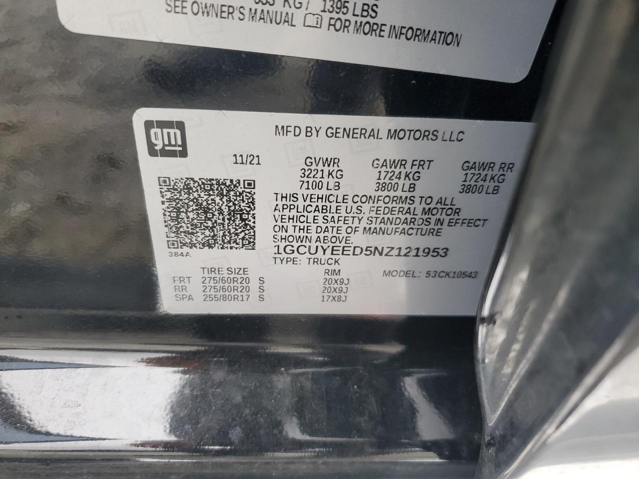 2022 CHEVROLET SILVERADO LTD K1500 RST VIN:1GCUYEED5NZ121953