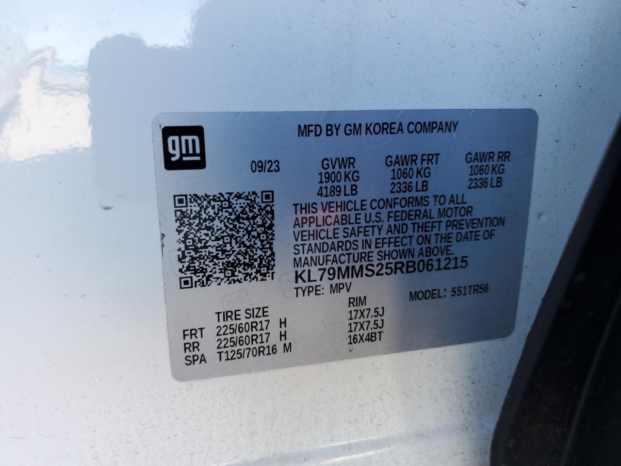 2024 CHEVROLET TRAILBLAZER LS VIN:KL79MMS25RB061215