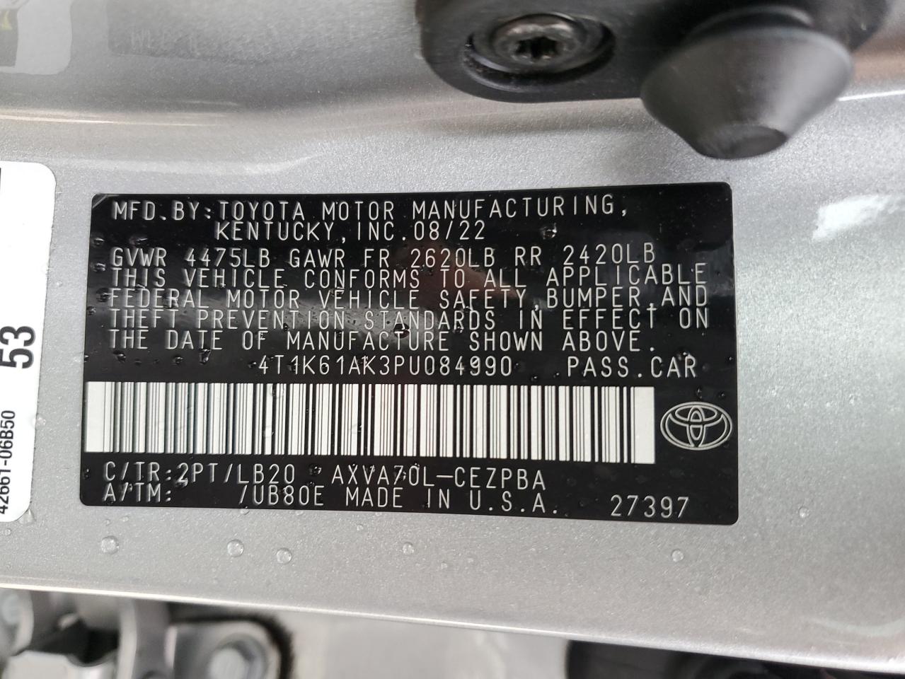 2023 TOYOTA CAMRY XSE VIN:4T1K61AK3PU084990