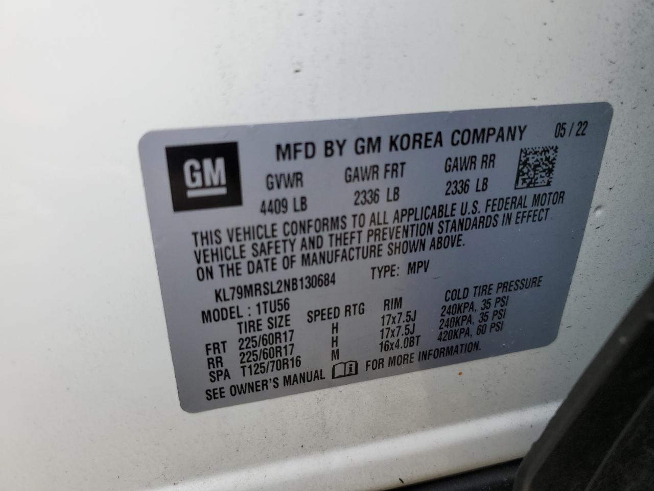 2022 CHEVROLET TRAILBLAZER LT VIN:KL79MRSL2NB130684