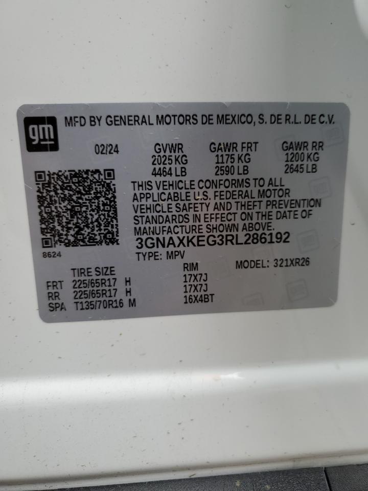 2024 CHEVROLET EQUINOX LT VIN:3GNAXKEG3RL286192