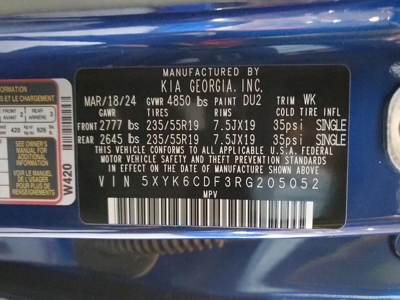 2024 KIA SPORTAGE X LINE VIN:5XYK6CDF3RG205052