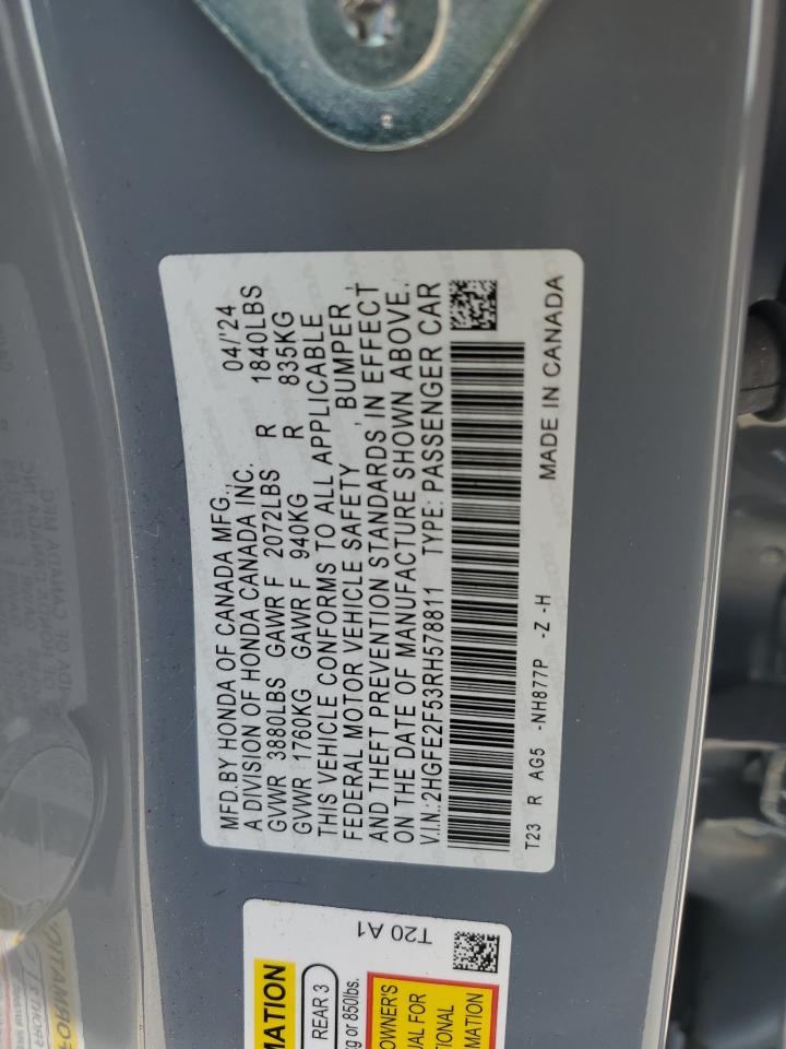2024 HONDA CIVIC SPORT VIN:2HGFE2F53RH578811