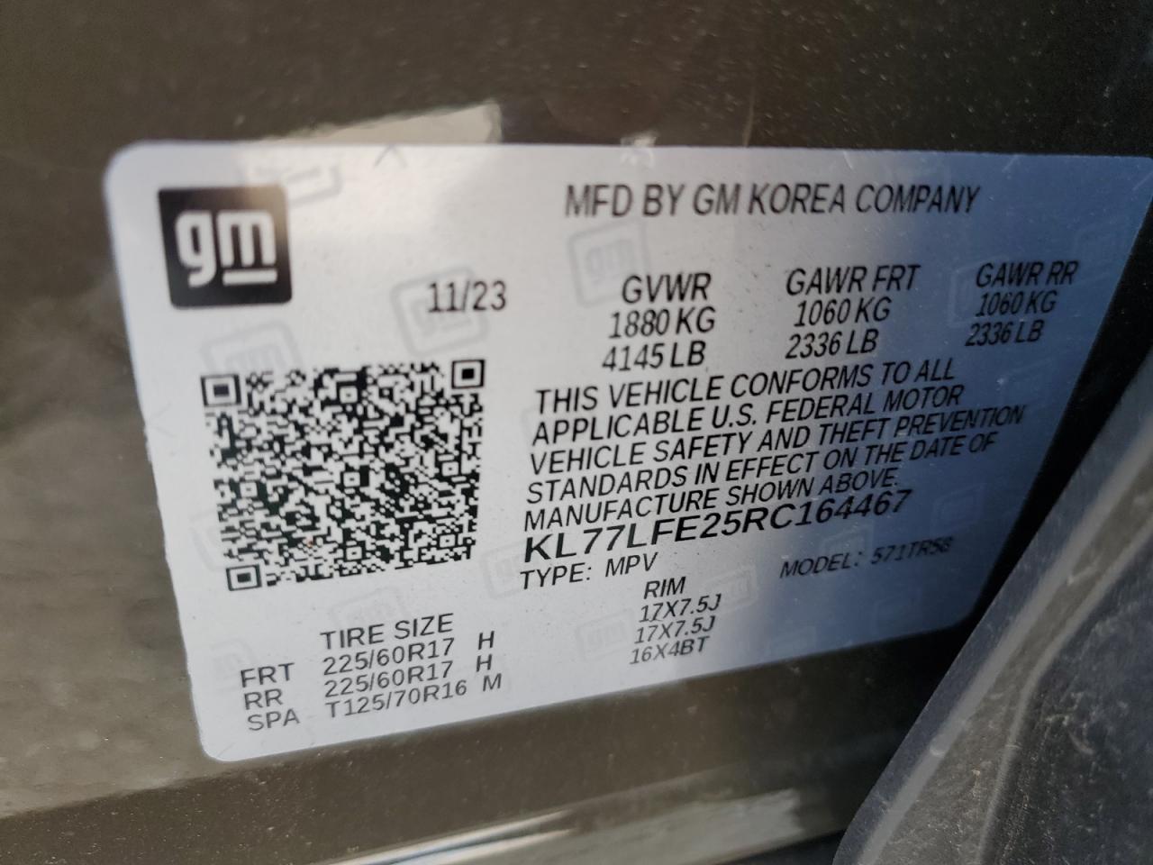 2024 CHEVROLET TRAX LS VIN:KL77LFE25RC164467