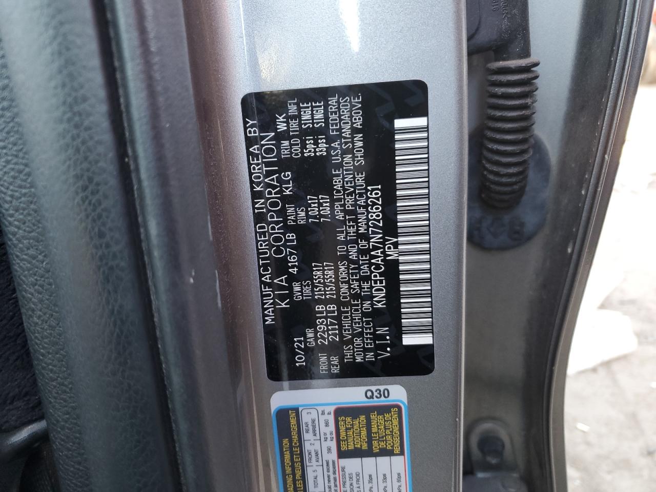 2022 KIA SELTOS LX VIN:KNDEPCAA7N7286261