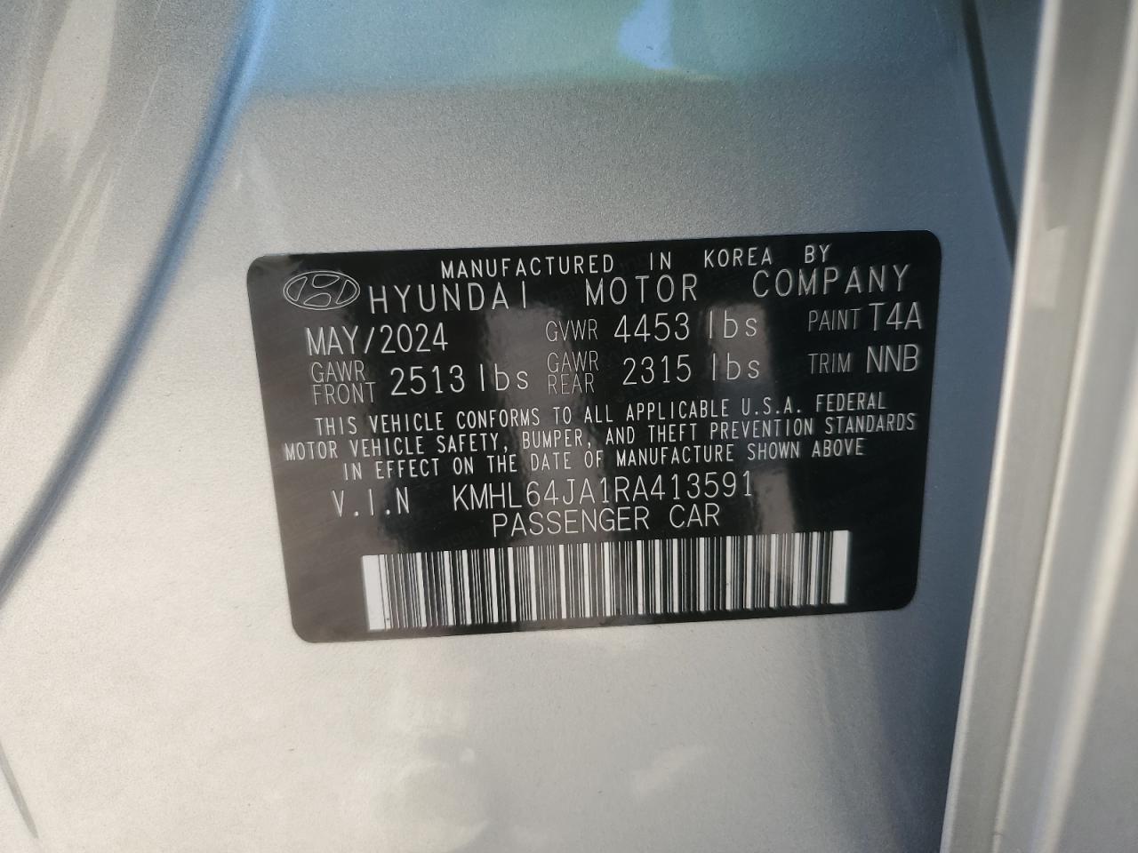 2024 HYUNDAI SONATA SEL VIN:KMHL64JA1RA413591