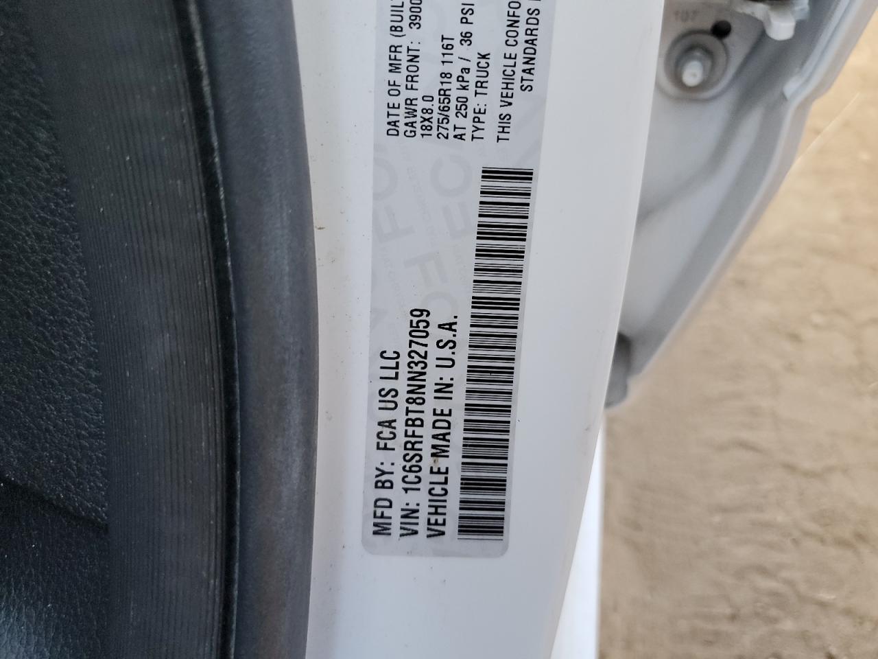 2022 RAM 1500 BIG HORN/LONE STAR VIN:1C6SRFBT8NN327059